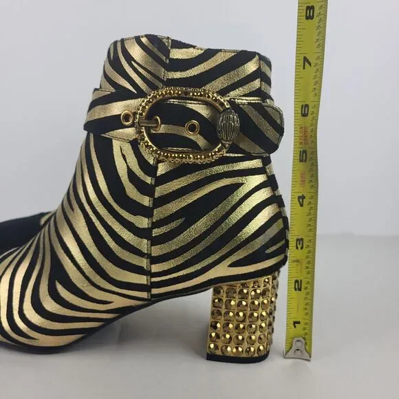 Kurt Geiger Women Zebra Print Black Gold Leather Stud Ankle Boots 6.5 - Picture 4 of 14
